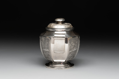 Two Vietnamese silver teapots and a sugar bowl and cover, marked Donghung, ca. 1900