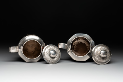 Two Vietnamese silver teapots and a sugar bowl and cover, marked Donghung, ca. 1900