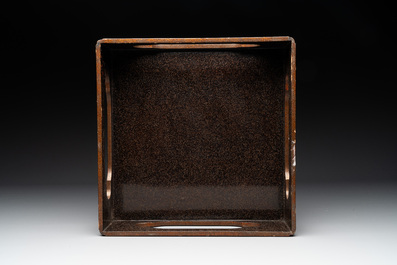 A Japanese mother-of-pearl-inlaid lacquer five-tier stacking box with two covers and a tray, 19/20th C.