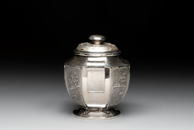 Two Vietnamese silver teapots and a sugar bowl and cover, marked Donghung, ca. 1900