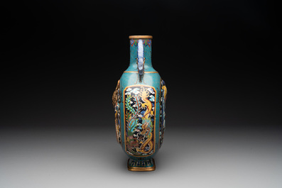 A Chinese cloisonn&eacute; 'dragon and phoenix' moonflask vase, 'bianhu', 19/20th C