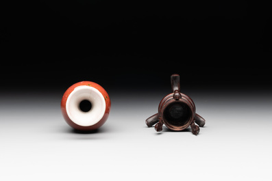 A collection of four Chinese monochrome-glazed ware, Kangxi and Qianlong mark, 19/20th C.