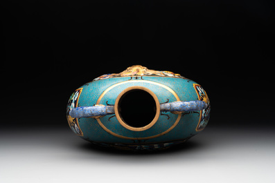 A Chinese cloisonn&eacute; 'dragon and phoenix' moonflask vase, 'bianhu', 19/20th C