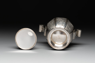 Two Vietnamese silver teapots and a sugar bowl and cover, marked Donghung, ca. 1900
