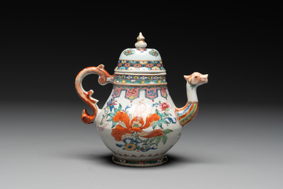 A Chinese famille rose 'dragon spout' teapot with floral design, Yongzheng/Qianlong