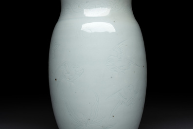 A Chinese white-glazed anhua 'birds' jar, Transitional period
