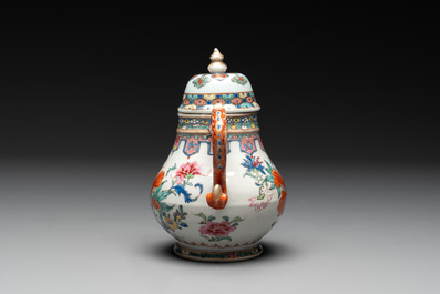 A Chinese famille rose 'dragon spout' teapot with floral design, Yongzheng/Qianlong