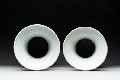 A pair of Chinese Nanking famille verte crackle-glazed vases, a famille rose vase and a celadon-ground blue and white vase, Chenghua mark, 19th C.