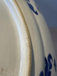 A Chinese blue and white 'Hehe Erxian' dish, Jiajing mark, Kangxi