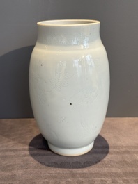A Chinese white-glazed anhua 'birds' jar, Transitional period