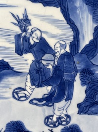 A Chinese blue and white 'Hehe Erxian' dish, Jiajing mark, Kangxi