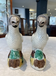 A pair of Chinese sancai-glazed parrots, Kangxi