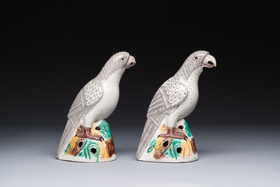 A pair of Chinese sancai-glazed parrots, Kangxi