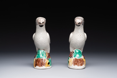 A pair of Chinese sancai-glazed parrots, Kangxi