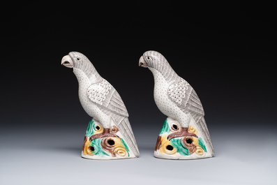 A pair of Chinese sancai-glazed parrots, Kangxi