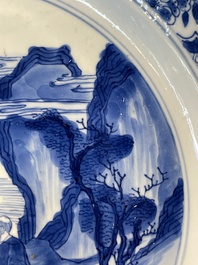 A Chinese blue and white 'Hehe Erxian' dish, Jiajing mark, Kangxi