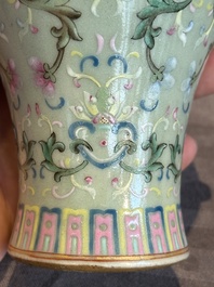 A Chinese celadon-ground famille rose 'meiping' 'flower scroll' vase, Qianlong mark and of the period