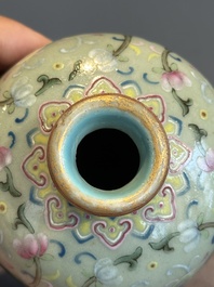 A Chinese celadon-ground famille rose 'meiping' 'flower scroll' vase, Qianlong mark and of the period
