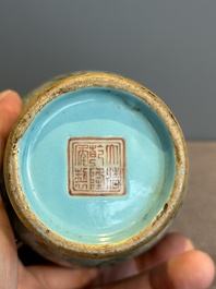 A Chinese celadon-ground famille rose 'meiping' 'flower scroll' vase, Qianlong mark and of the period