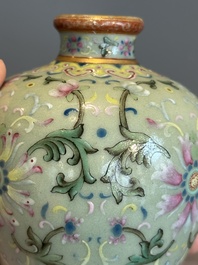 A Chinese celadon-ground famille rose 'meiping' 'flower scroll' vase, Qianlong mark and of the period