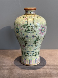 A Chinese celadon-ground famille rose 'meiping' 'flower scroll' vase, Qianlong mark and of the period