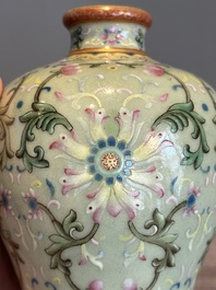 A Chinese celadon-ground famille rose 'meiping' 'flower scroll' vase, Qianlong mark and of the period
