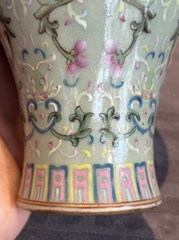 A Chinese celadon-ground famille rose 'meiping' 'flower scroll' vase, Qianlong mark and of the period