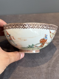 A Chinese famille rose octagonal eggshell bowl with figural design, Qianlong mark, 20th C.