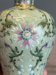 A Chinese celadon-ground famille rose 'meiping' 'flower scroll' vase, Qianlong mark and of the period