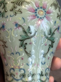 A Chinese celadon-ground famille rose 'meiping' 'flower scroll' vase, Qianlong mark and of the period
