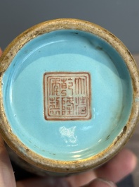 A Chinese celadon-ground famille rose 'meiping' 'flower scroll' vase, Qianlong mark and of the period