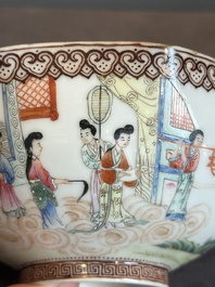 A Chinese famille rose octagonal eggshell bowl with figural design, Qianlong mark, 20th C.