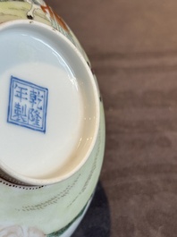 A Chinese famille rose octagonal eggshell bowl with figural design, Qianlong mark, 20th C.