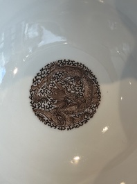 A Chinese famille rose octagonal eggshell bowl with figural design, Qianlong mark, 20th C.