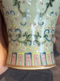 A Chinese celadon-ground famille rose 'meiping' 'flower scroll' vase, Qianlong mark and of the period
