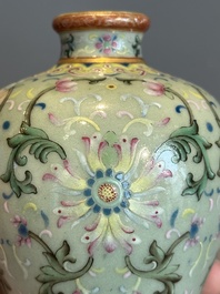 A Chinese celadon-ground famille rose 'meiping' 'flower scroll' vase, Qianlong mark and of the period