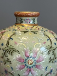 A Chinese celadon-ground famille rose 'meiping' 'flower scroll' vase, Qianlong mark and of the period