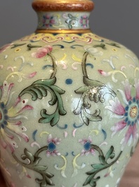 A Chinese celadon-ground famille rose 'meiping' 'flower scroll' vase, Qianlong mark and of the period