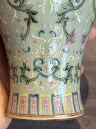 A Chinese celadon-ground famille rose 'meiping' 'flower scroll' vase, Qianlong mark and of the period