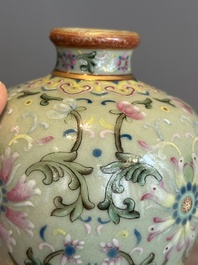 A Chinese celadon-ground famille rose 'meiping' 'flower scroll' vase, Qianlong mark and of the period
