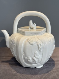 A large Chinese Dehua blanc de Chine wine pot, Kangxi
