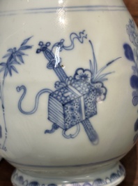 Two Chinese blue and white jugs and cover with floral design, Yongzheng/Qianlong