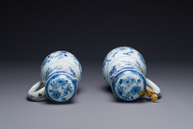 Two Chinese blue and white jugs and cover with floral design, Yongzheng/Qianlong