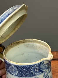 Two Chinese blue and white jugs and cover with floral design, Yongzheng/Qianlong