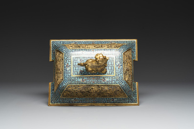 An exceptional Chinese cloisonn&eacute; &lsquo;Taotie&rsquo; censer and cover, 'fang ding 方鼎', Qianlong