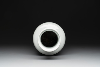 A Chinese blue and white 'deer and crane' rouleau vase, Kangxi
