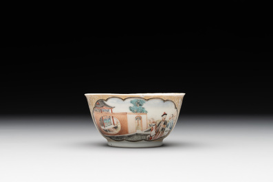 A fine Chinese Canton famille rose 'mandarin subject' cup and saucer, Qianlong