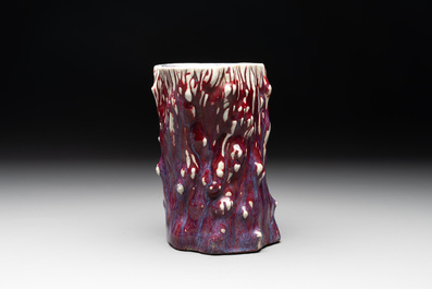 A Chinese flamb&eacute;-glazed trunk-shaped brush pot, 19th C.