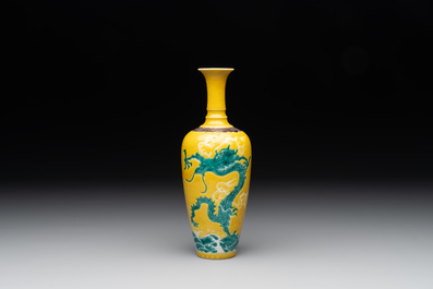 A Chinese sancai 'dragon' vase and a blue- and turquoise-glazed 'shou' bowl and cover, 19/20th C.