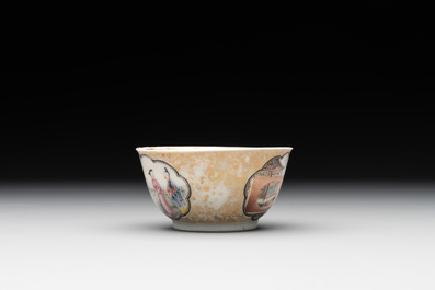 A fine Chinese Canton famille rose 'mandarin subject' cup and saucer, Qianlong